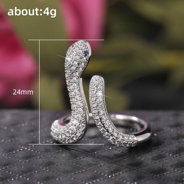 New full zirconium super flash U snake-shaped ring female niche design high-end light luxury trend open ring