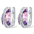 Japanese romantic sweet sparkling pink zircon earrings retro creative double layer X-shaped hollow zircon earrings