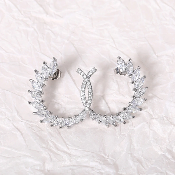 Korean horse eye zircon hoop earrings fashionable leaf arc wreath earrings all-match girls ear jewelry