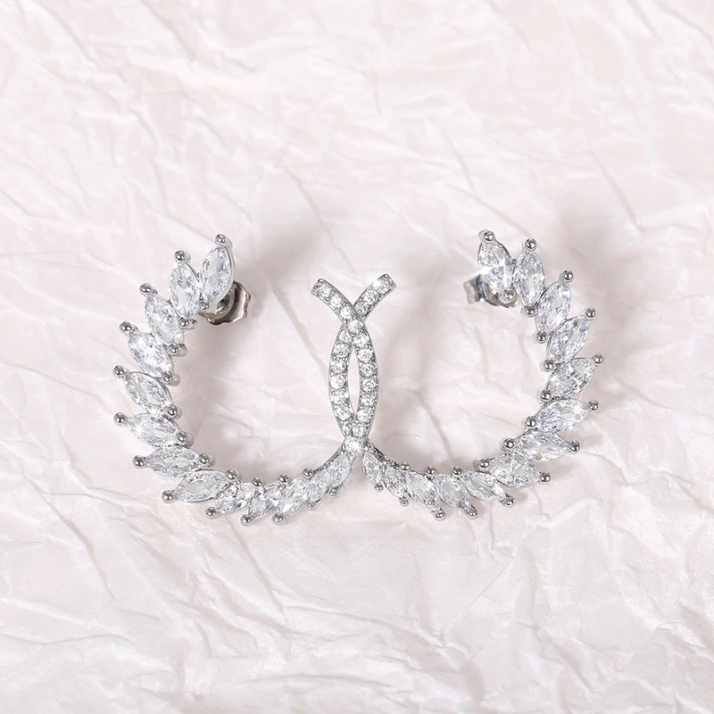 Korean horse eye zircon hoop earrings fashionable leaf arc wreath earrings all-match girls ear jewelry