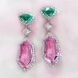 New 3A zircon pink element imitation crystal earrings simple temperament long women's earrings