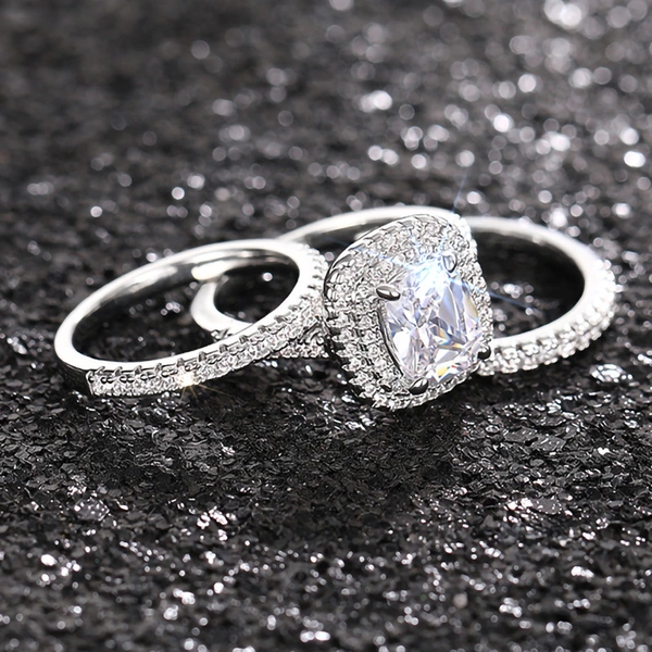   Light luxury geometric multi-layer ring square fat square fashion three-piece set female exquisite and elegant wedding style