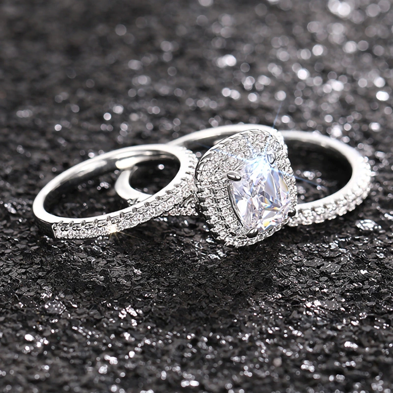   Light luxury geometric multi-layer ring square fat square fashion three-piece set female exquisite and elegant wedding style