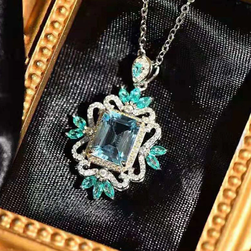 Xiaohongshu recommends a luxurious sea blue imitation zircon pendant, a high-end luxury and light luxury popular necklace