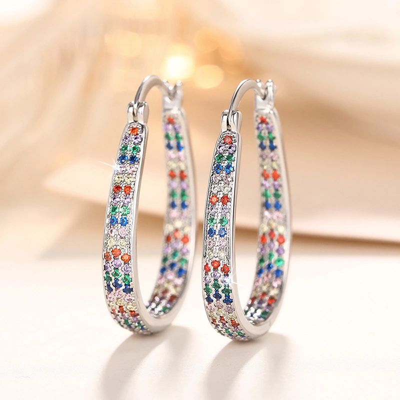 Bohemian style colorful earrings fresh and eye-catching inlaid zircon jewelry niche design earrings
