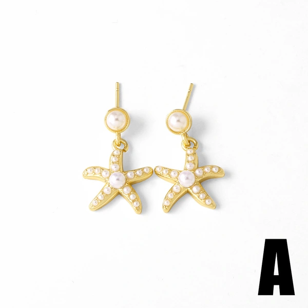 AS jewelry high-end pearl starfish heart copper plated real gold earrings earrings earrings era126