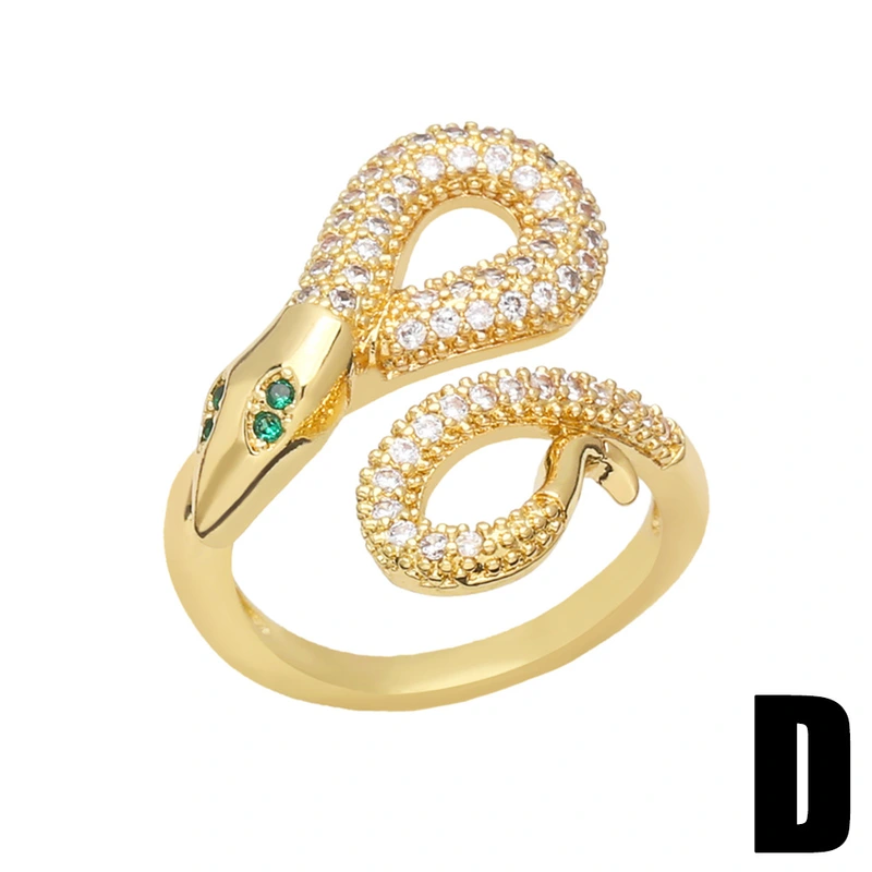 Clearance sale personalized colored zircon ring European and American diamond geometric snake shape open ring female rip58