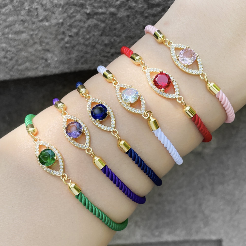 European and American Bohemian colorful bracelet women's DIY hand-woven rope zircon devil eye bracelet wholesale brg16