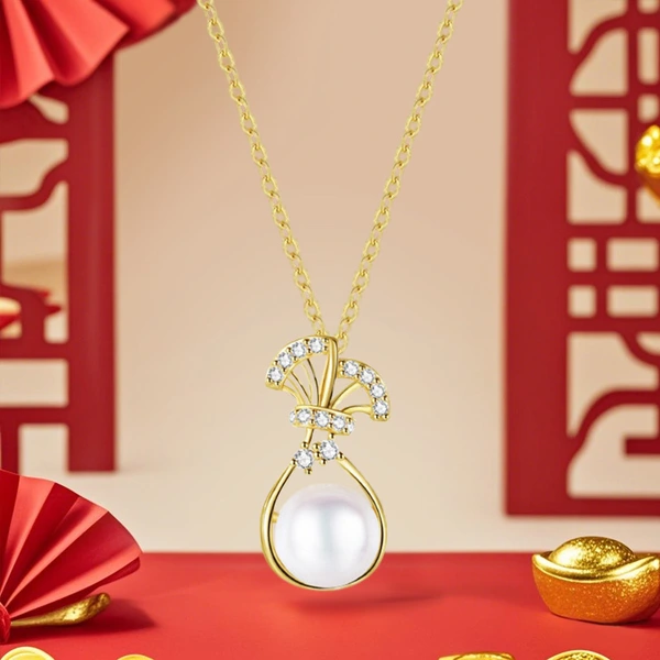  Korean style hot selling necklace for women, micro inlaid zircon lucky bag design necklace, imitation pearl exquisite jewelry