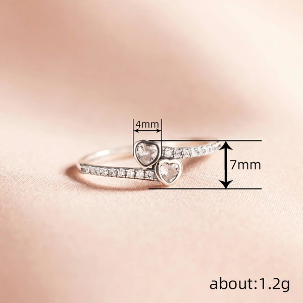  Hot sale in Japan and South Korea, exquisite love ring for women, double heart design, niche ring, sweet girl must-have