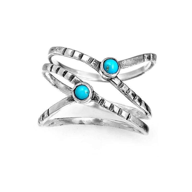   Hot selling retro single ring fashion popular geometric turquoise ring bohemian style ring