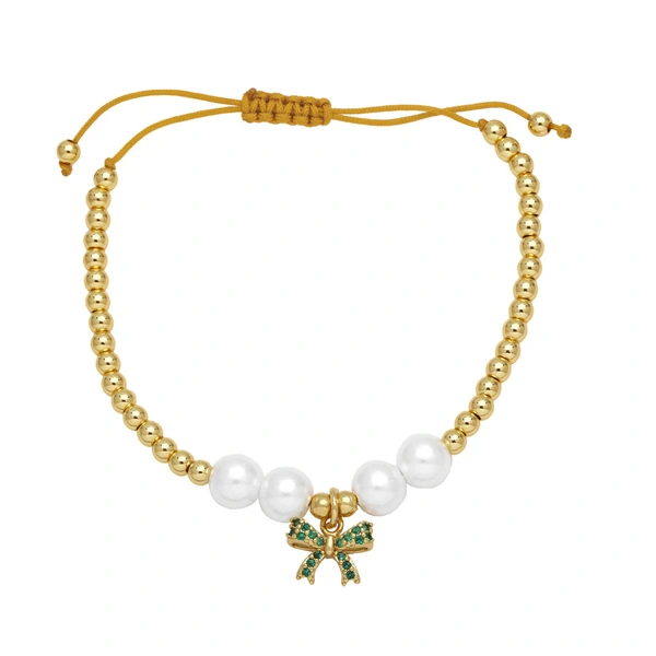 Clearance AS jewelry pearl bracelet gold-plated inlaid zircon bow pendant hand jewelry brd46