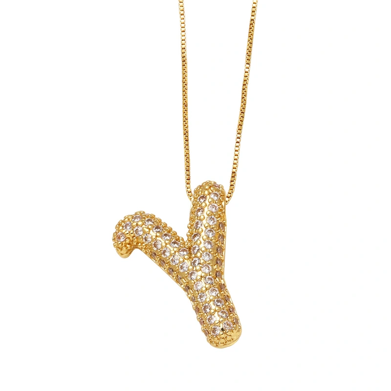 AS jewelry new hot selling writing full zirconium 26 English letters pendant necklace clavicle chain nkz14