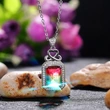 Fashionable and light luxury style colorful crystal necklace European and American square colored zircon pendant necklace socialite accessories