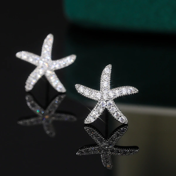   Hot selling starfish diamond earrings European and American creative five-pointed star full diamond zircon earrings ear jewelry