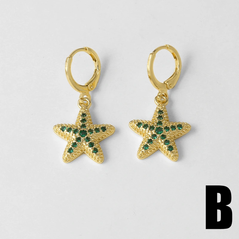 Jewelry copper plated real gold starfish whale earrings micro inlaid zircon fishtail earrings earrings erz86