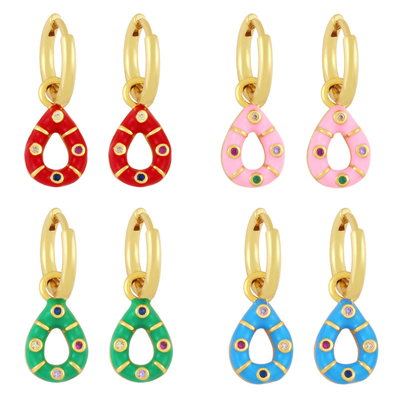 Clearance teardrop-shaped oil-drop zircon earrings simple and versatile candy-colored earrings sweet earrings for women erx98