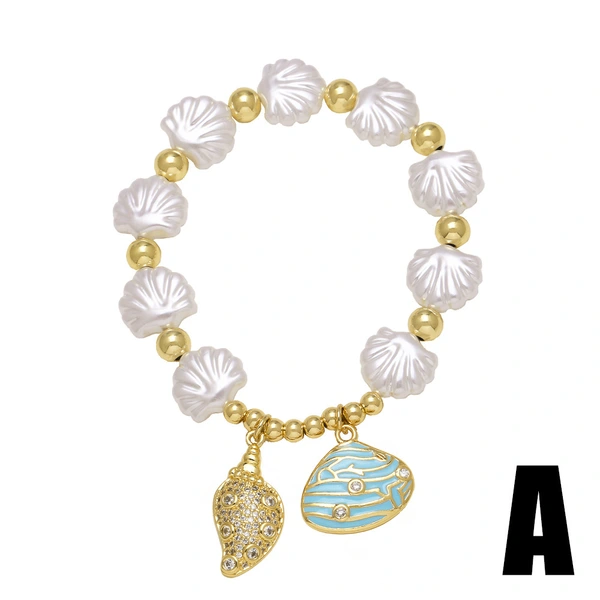 AS jewelry hot selling pearl shell ocean style conch starfish pendant bracelet brf68