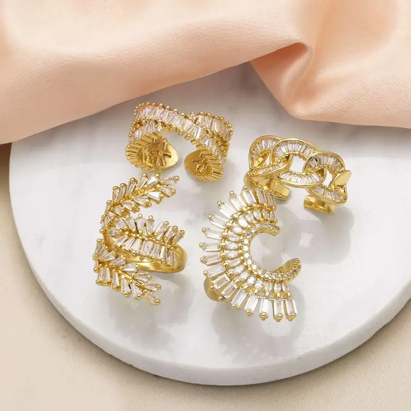 AS jewelry European and American geometric exaggerated high-end copper plated real gold inlaid zircon open ring female rih72