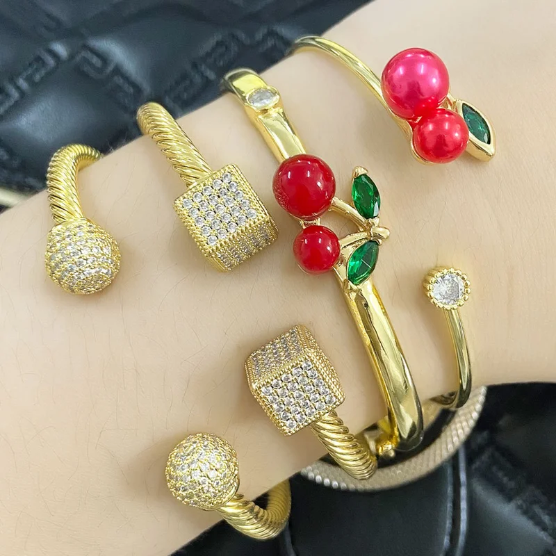 AS jewelry new hot selling fruit cherry full zircon cube gold-plated bracelet bracelet bre91 bangle