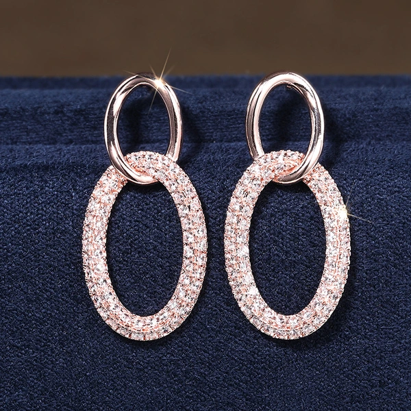  Metal electroplating geometric hollow earrings for women, elegant and fashionable jewelry, micro-inlaid zircon niche