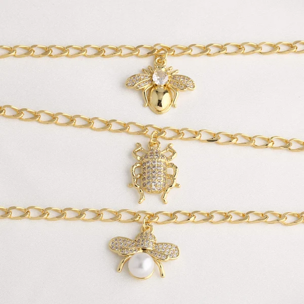 Hot selling jewelry full of zircon pearl bee insect pendant bracelet hand jewelry brm89 bracelet