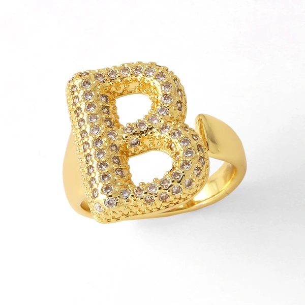 AS jewelry 26 English letters ring female gold-plated full zircon open ring rih31