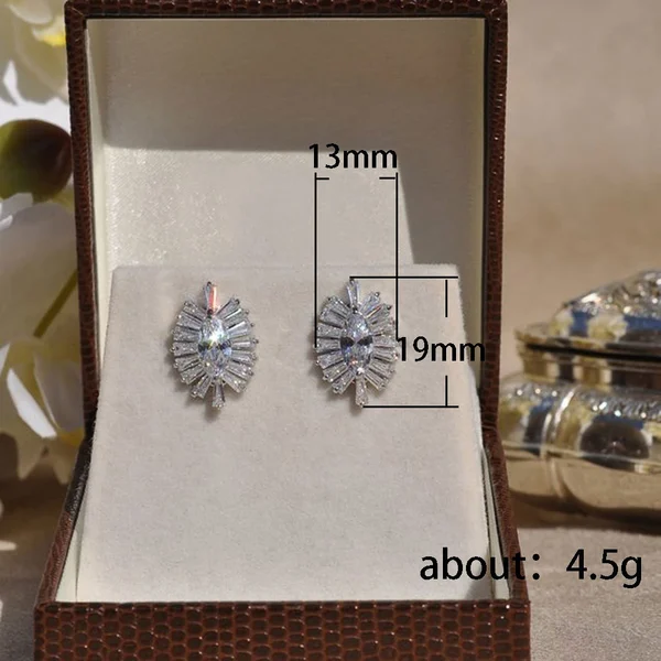 New earrings creative horse eye zircon inlaid step diamond earrings copper light luxury earrings