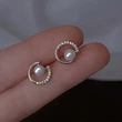  Ladies imitation pearl earrings for women, circle design, micro-inlaid zircon earrings, exquisite and fashionable earrings