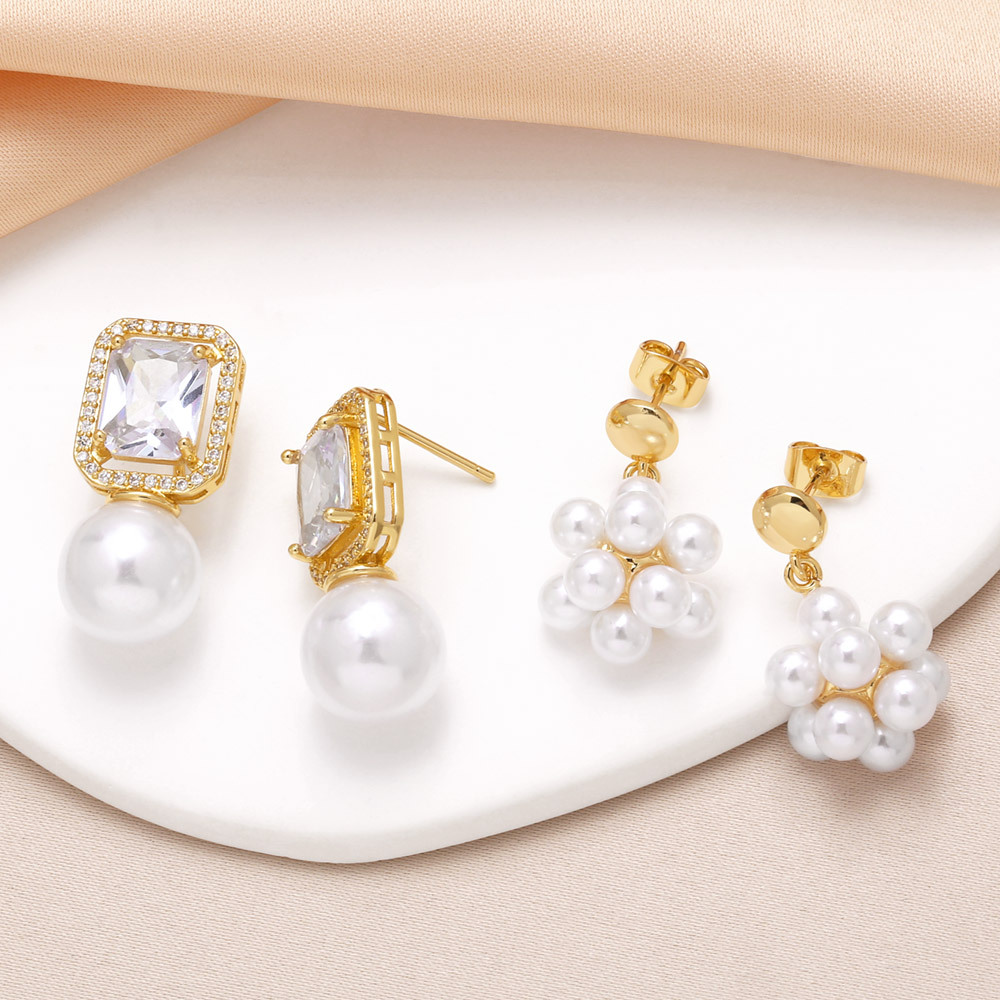 AS jewelry pearl earrings copper plated 18k gold inlaid zircon earrings earring accessories erv87