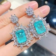 European and American popular imitation jewelry luxury retro shining colored gem pendant blue green necklace earring set