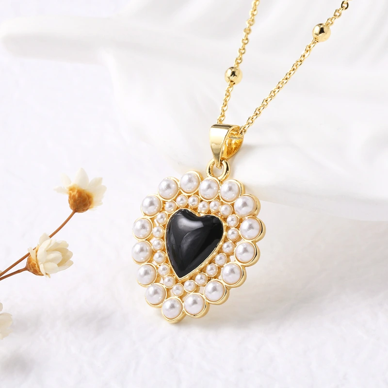 AS jewelry gold-plated pearl heart-shaped pendant necklace clavicle chain nkb482 necklace