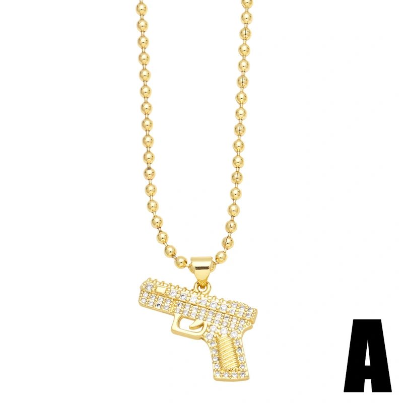 European and American punk hip-hop small pistol necklace creative diamond zircon machine gun pendant trendy men's jewelry wholesale nks49