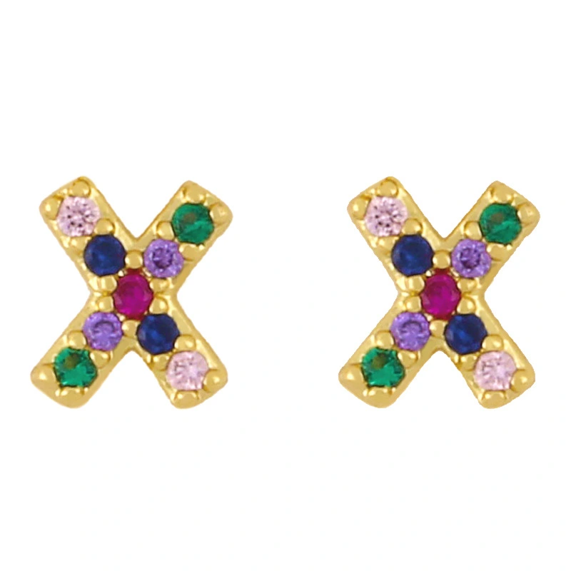 New European and American fashion 26 letters earrings original personality inlaid with colored zircon letter earrings erw62