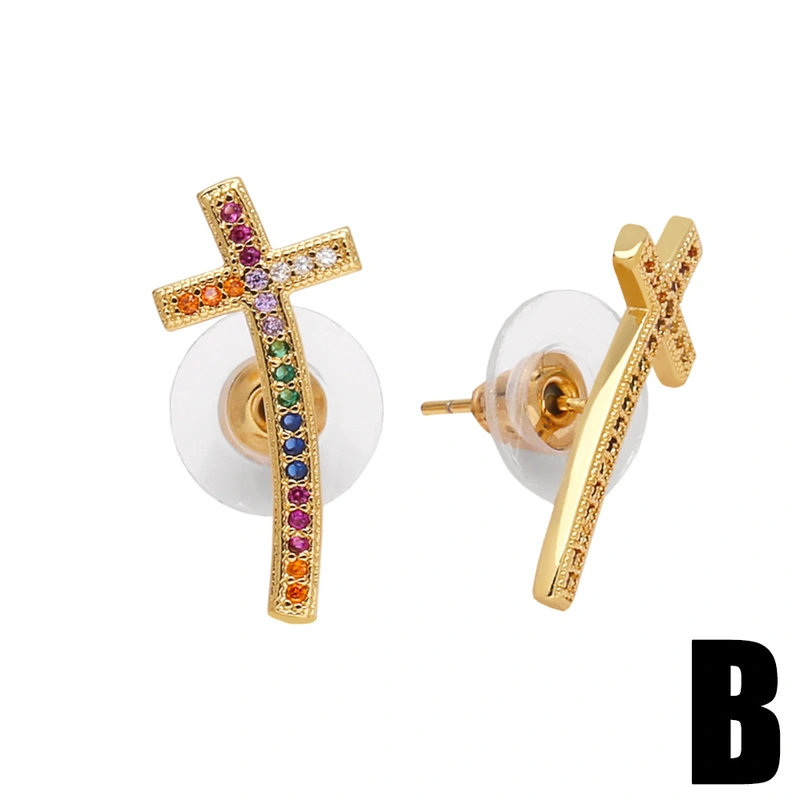 New cross earrings for women inlaid with colored zircon and gold-plated pearl earrings era025