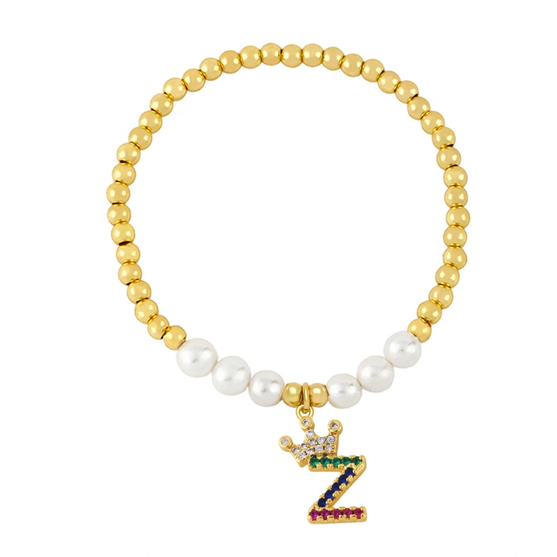 26 English letters bracelet female European and American copper beads pearl elastic bracelet fashion crown letter bracelet brf80