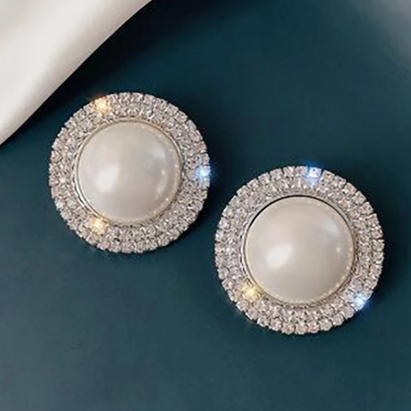  Exquisite imitation pearl earrings, circle design, micro-inlaid zircon earrings, French temperament women's trendy earrings