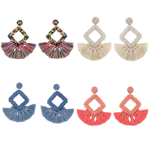 Clearance jewelry rice bead tassel earrings women's geometric diamond earrings earrings factory direct sales wholesale erq13