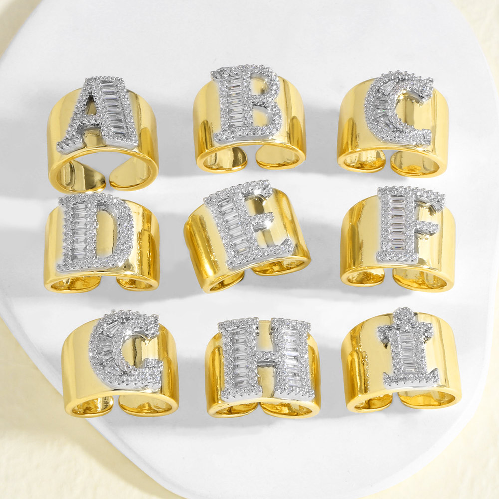 AS jewelry European and American hot-selling gold-plated glossy white K26 English letter ring ring rir75 ring
