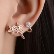 Exotic personality earrings double ear piercing flower zircon earrings one-piece earrings conjoined ear clips for women