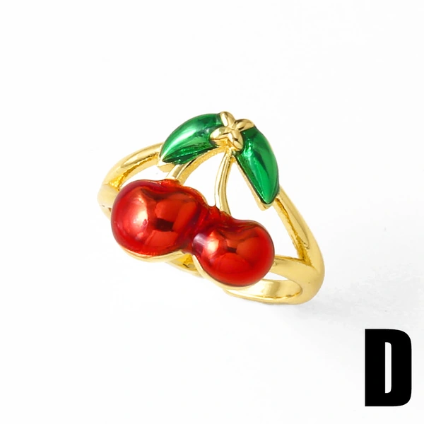 AS jewelry oil-drip gold-plated fruit cherry insect open ring finger ring ris21 ring