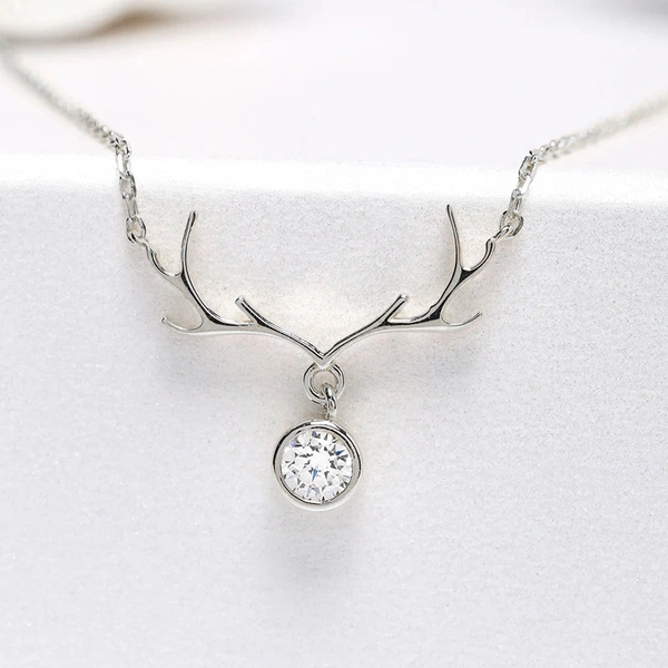 Christmas inlaid zircon necklace women's antler elk pendant jewelry lady style cute holiday ornaments