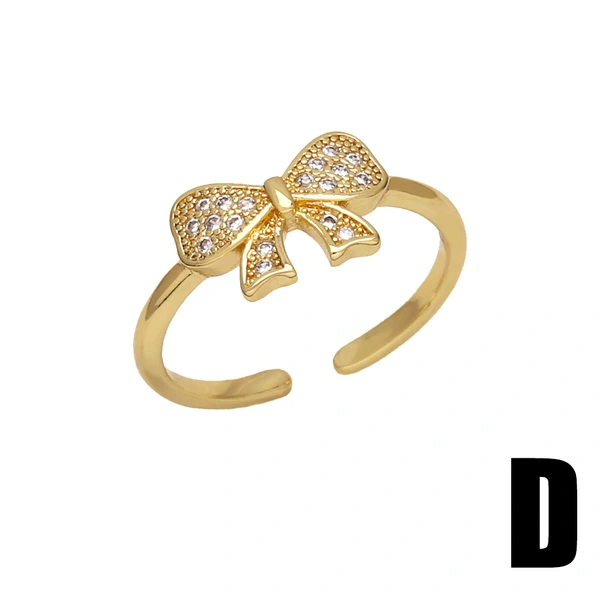 Clearance hot sale bow ring women's inlaid zircon gold-plated double layer open ring ring rip63