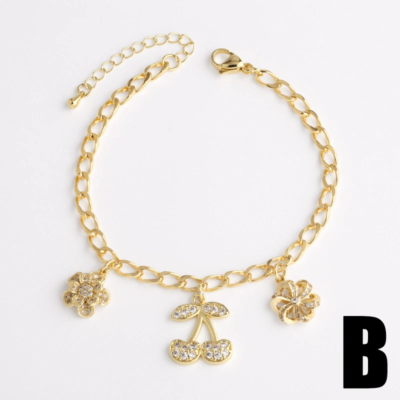 Jewelry new full zircon cherry pendant bracelet gold-plated butterfly hand jewelry bracelet brj17 bracelet