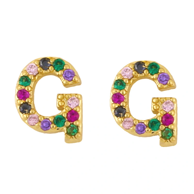 New European and American fashion 26 letters earrings original personality inlaid with colored zircon letter earrings erw62