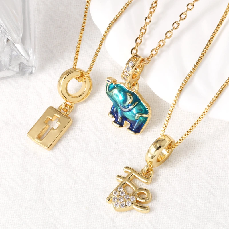 AS jewelry hot selling elephant cross fe necklace female copper plated 18k gold clavicle chain nks97