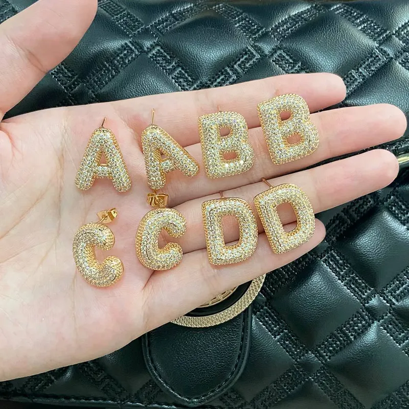 AS jewelry hot selling 26 English letters earrings gold-plated full zircon earrings female era009