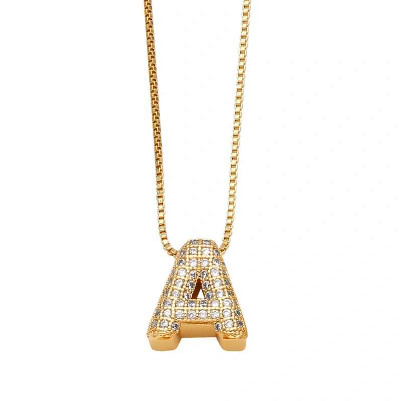 Temu hot selling 26 English letters necklace inlaid with zircon gold-plated clavicle necklace jewelry nkp54