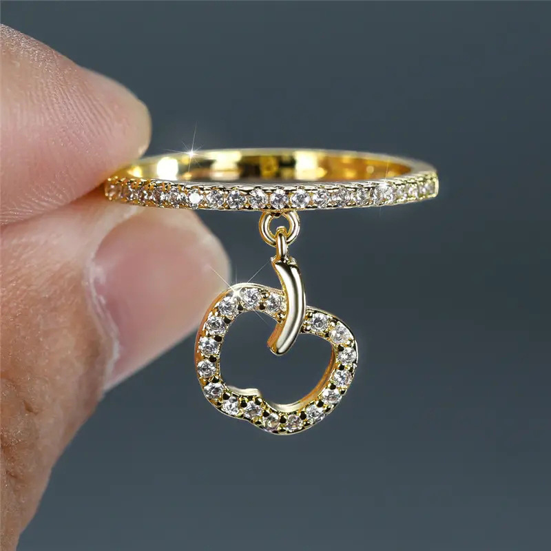   Creative Apple Pendant Ring for Women Micro-inlaid Zircon Single Ring Small Fresh Sweet Jewelry