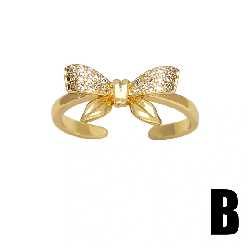 Clearance hot sale bow ring women's inlaid zircon gold-plated double layer open ring ring rip63